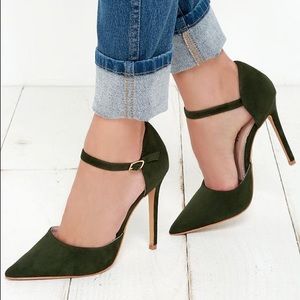 Olive Green Suede Ankle strap Heels